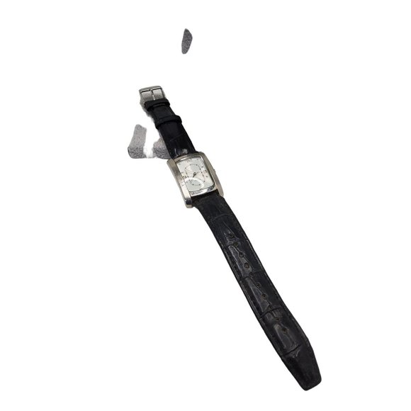 vintage peace mark womens silver tone leather band white face slender watch main image 5